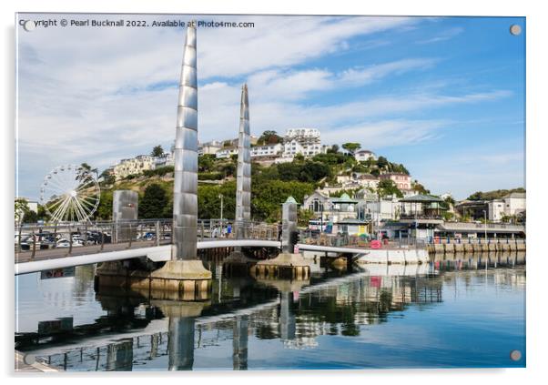 Torquay Marina Bridge Devon Coast Acrylic by Pearl Bucknall