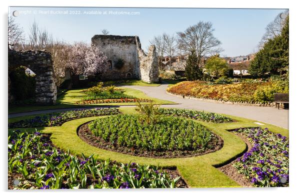 Guildford Castle Gardens Surrey Acrylic by Pearl Bucknall