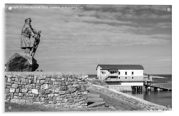 Moelfre RNLI Anglesey Black and White Acrylic by Pearl Bucknall