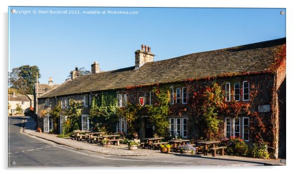 Red Lion Pub in Burnsall Yorkshire pano Acrylic by Pearl Bucknall