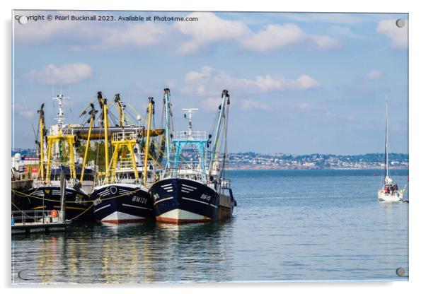 Brixham Trawlers Devon Coast Acrylic by Pearl Bucknall