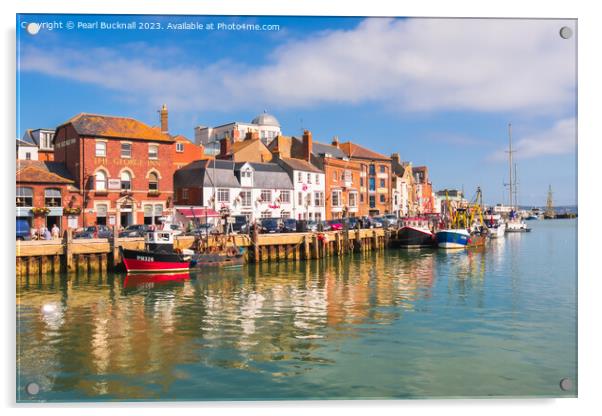 Colourful Weymouth Harbour Dorset Acrylic by Pearl Bucknall