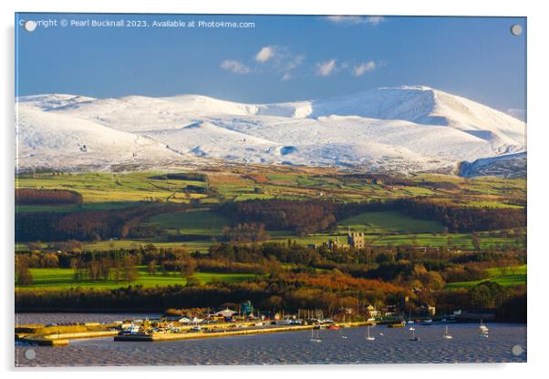 Bangor and Snowdonia from Anglesey Acrylic by Pearl Bucknall