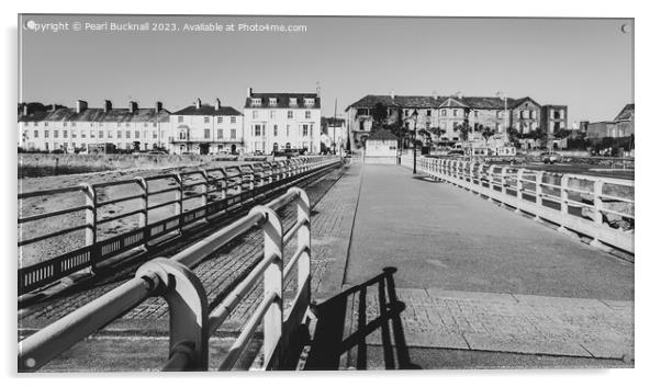 Beaumaris Pier Anglesey Black and White Acrylic by Pearl Bucknall