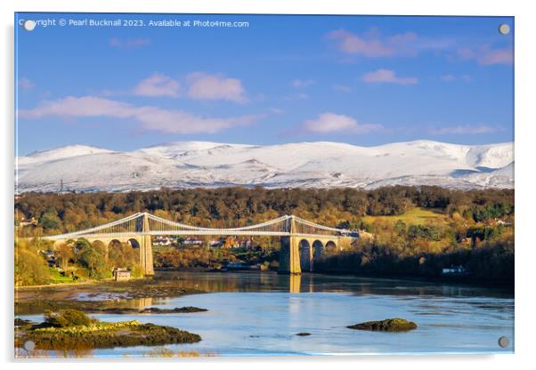 Magnificent Menai and Mountains from Anglesey Acrylic by Pearl Bucknall