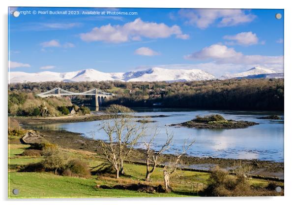 Menai Strait and Mountains from Anglesey Acrylic by Pearl Bucknall