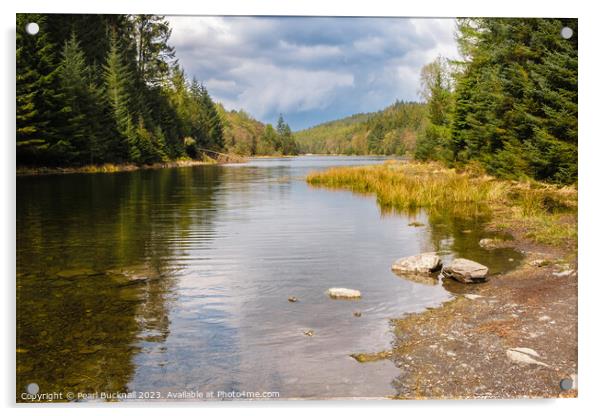 Serene Llyn y Parc Lake Snowdonia  Acrylic by Pearl Bucknall