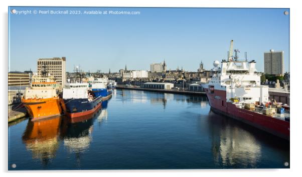 Ships in Aberdeen Port Scotland Pano Acrylic by Pearl Bucknall