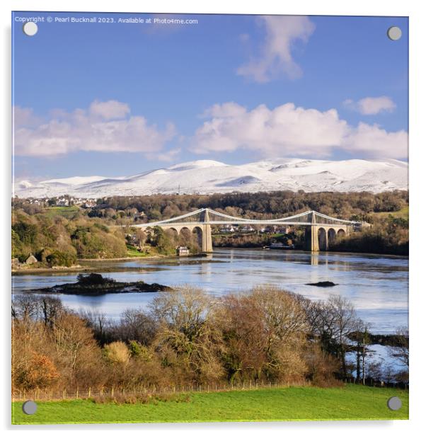 Magnificent Menai Bridge and Mountains from Angles Acrylic by Pearl Bucknall