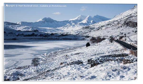 Snowdon Horseshoe in Winter Snowdonia Panorama Acrylic by Pearl Bucknall