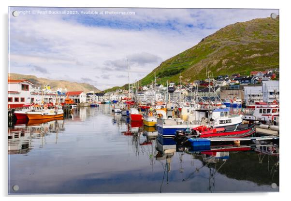 Boats in Honningsvar Harbour Norway Acrylic by Pearl Bucknall