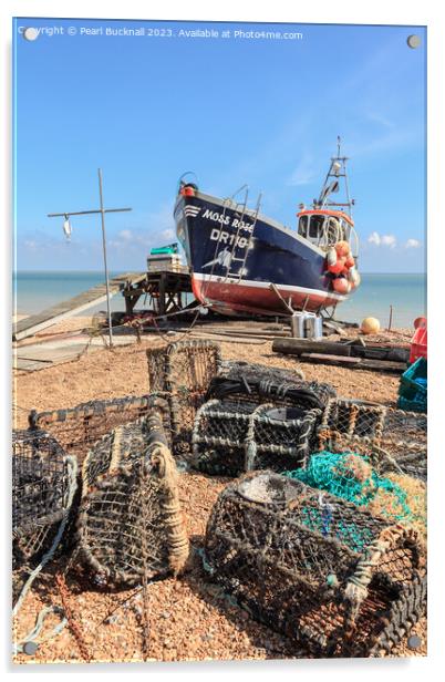 Beached Boats in Deal on Kent Coast Acrylic by Pearl Bucknall