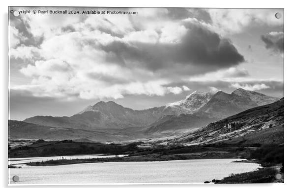 Snowdon Horseshoe in Winter Snowdonia black and wh Acrylic by Pearl Bucknall