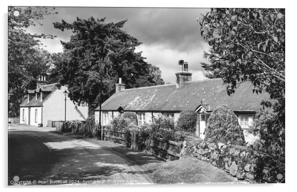Cawdor Village near Nairn Scotland black and white Acrylic by Pearl Bucknall