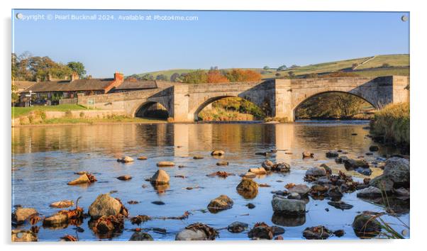River Wharfe and Burnsall Bridge Yorkshire Dales Acrylic by Pearl Bucknall