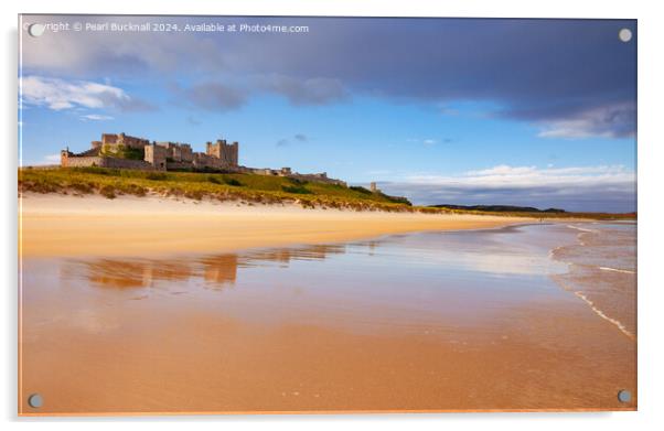 Bamburgh Castle and Beach Northumberland Acrylic by Pearl Bucknall