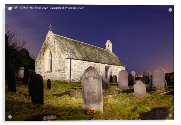 St Tysilios Chapel at Night on Anglesey Acrylic by Pearl Bucknall