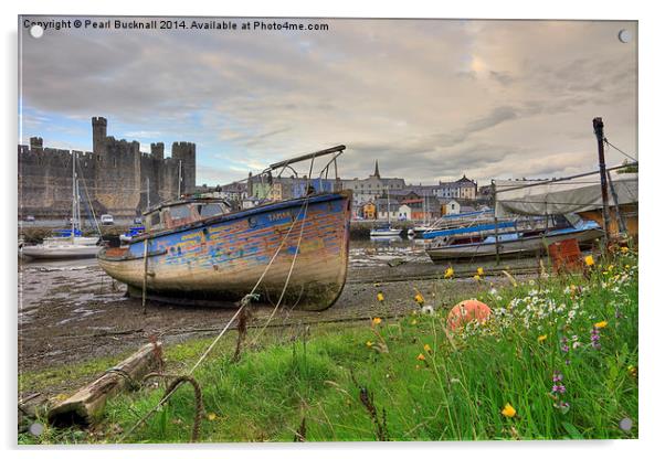 Old Boats in Caernarfon Acrylic by Pearl Bucknall