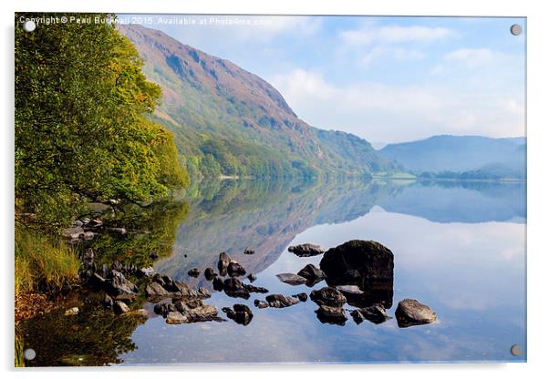 Tranquil Llyn Dinas lake Snowdonia Acrylic by Pearl Bucknall