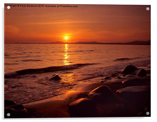 Sunset over Cardigan Bay Wales Acrylic by Pearl Bucknall