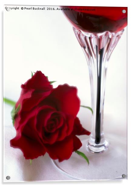 Red Rose and Wine Valentine Concept Acrylic by Pearl Bucknall