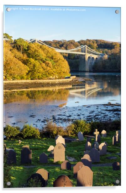Menai Bridge from Church Island Anglesey Acrylic by Pearl Bucknall