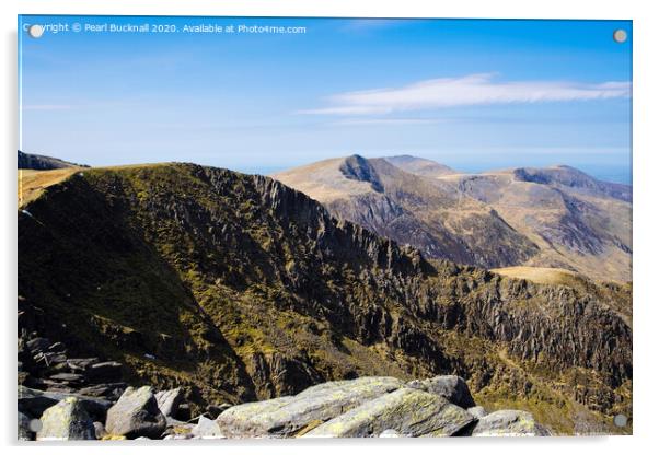Y Gribin Ridge Snowdonia Acrylic by Pearl Bucknall