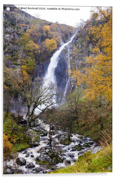 Autumn at Aber Falls Waterfall Snowdonia Acrylic by Pearl Bucknall