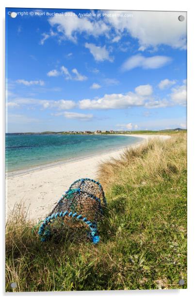 Traigh nam Faoghailean beach North Uist Scotland Acrylic by Pearl Bucknall