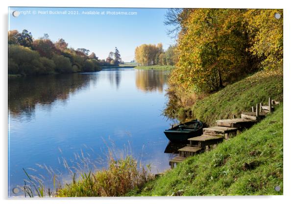 River Tweed in Autumn Scottish Borders Scotland Acrylic by Pearl Bucknall