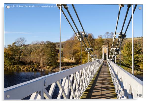 Melrose Chainbridge Across the Tweed Scotland Acrylic by Pearl Bucknall