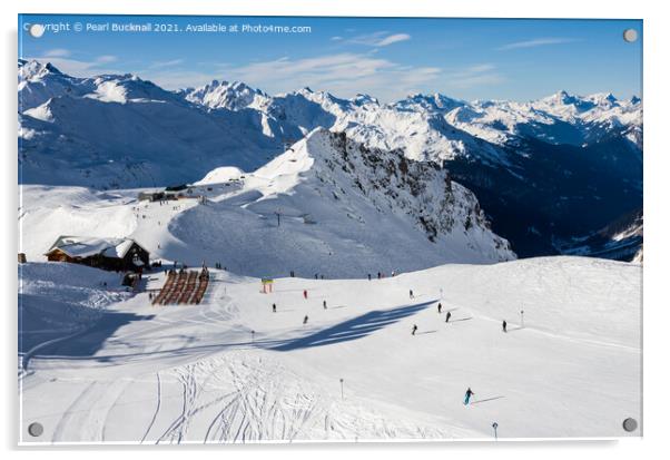 St Anton Alpine Ski Slopes Austria Acrylic by Pearl Bucknall