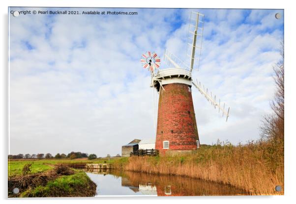 Horsey Mill Windpump Norfolk Broads Acrylic by Pearl Bucknall