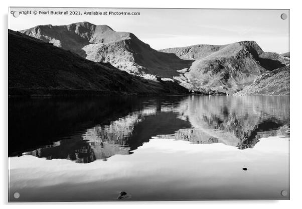 Mountains Reflected in Llyn Ogwen Snowdonia Acrylic by Pearl Bucknall