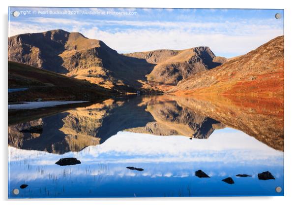 Llyn Ogwen Lake Mountain Reflections in Snowdonia Acrylic by Pearl Bucknall