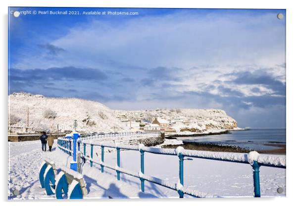 Snow on Benllech Seafront Acrylic by Pearl Bucknall