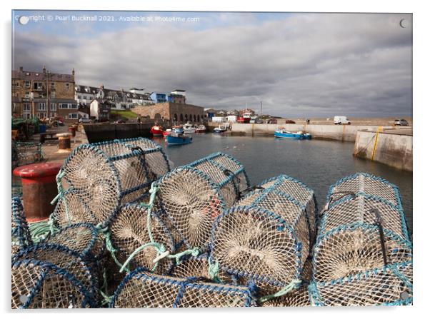 Lobster Pots in Seahouses Harbour Northumberland Acrylic by Pearl Bucknall