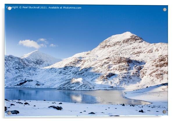 Snowdon and Crib Goch in Winter Snow Acrylic by Pearl Bucknall