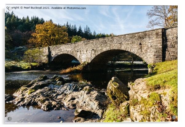 Afon Llugwy River and Ty Hyll Bridge Snowdonia Acrylic by Pearl Bucknall