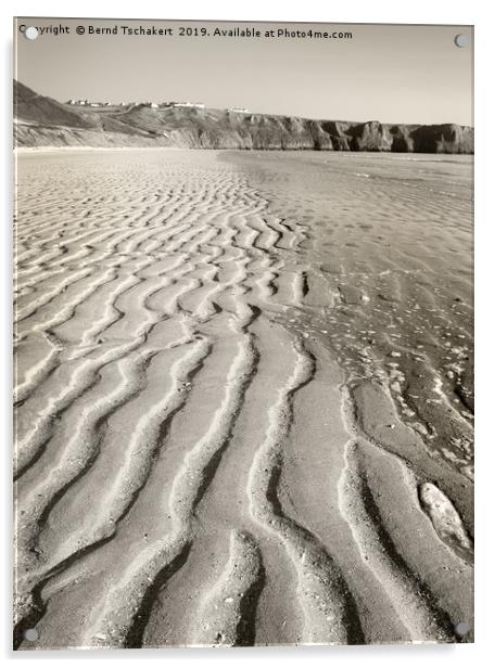 Sand patterns beach, Rhossili village, Gower, UK Acrylic by Bernd Tschakert