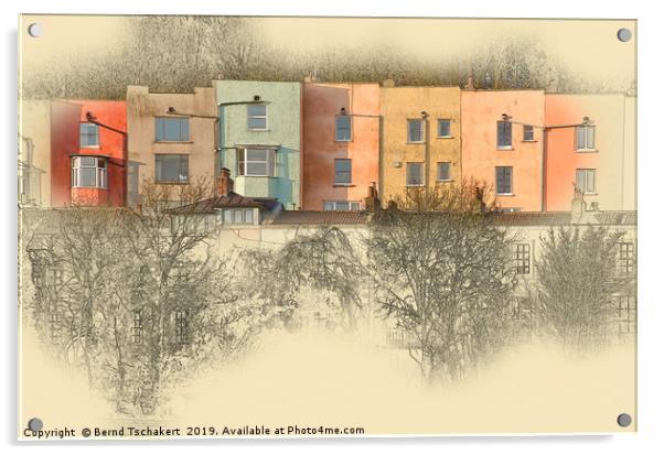 Colourful terraced houses, Bristol harbour, UK Acrylic by Bernd Tschakert
