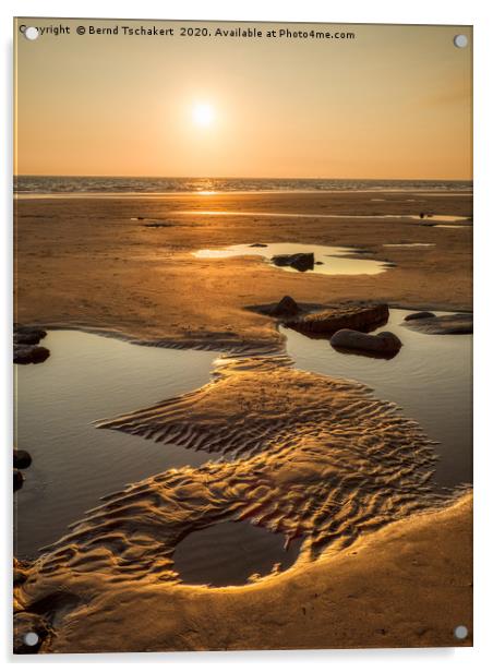 Beach puddle and sand ripples, Monknash, Wales,UK  Acrylic by Bernd Tschakert