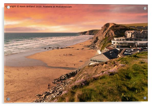 Sunset over watergate bay in cornwall Acrylic by Kevin Britland