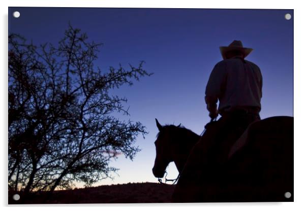 Cowboy on horse at daybreak Acrylic by Luc Novovitch