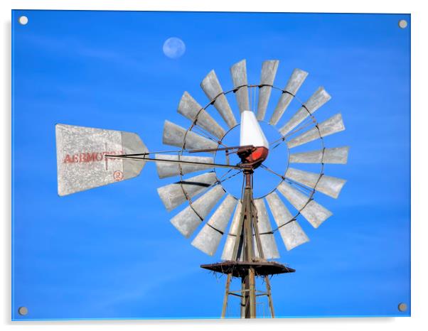 Windmill And Moon Acrylic by Luc Novovitch