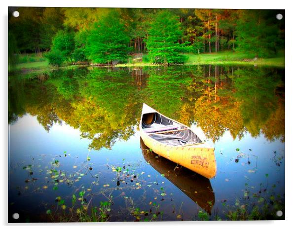 canoe  on the water Acrylic by Daniel Kesh