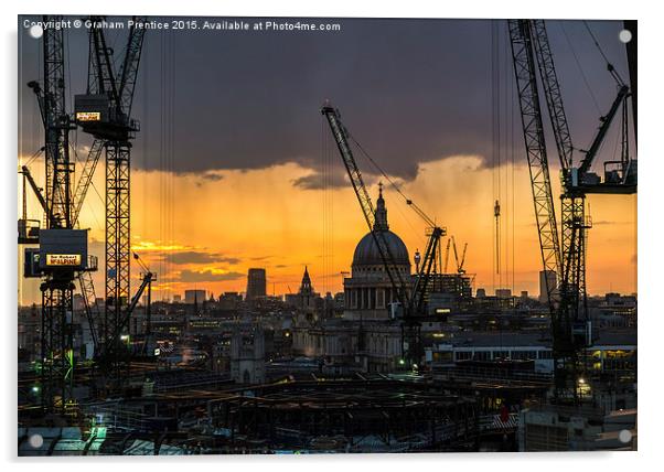  Tower cranes over the City of London Acrylic by Graham Prentice