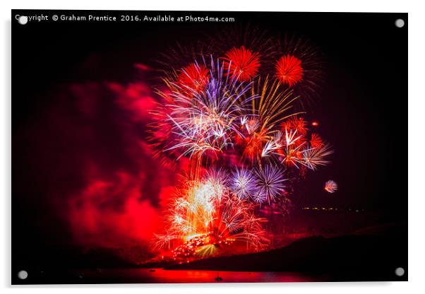 Spectacular fireworks over Santorini Acrylic by Graham Prentice