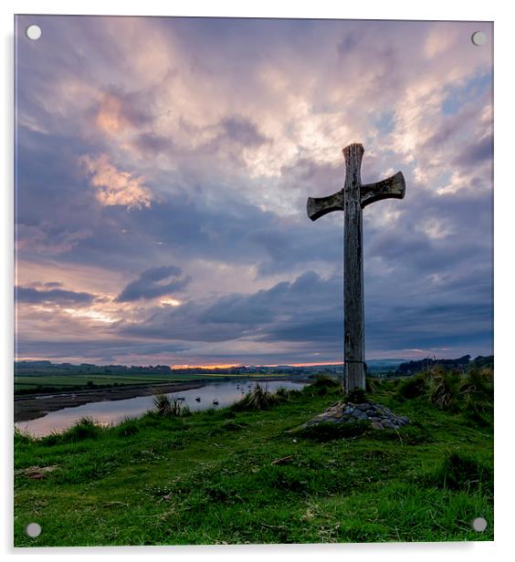 St Cuthberts cross on church hill Acrylic by Richard Armstrong