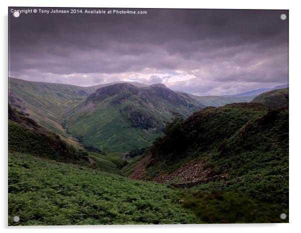 Eagles Cragg From The Langstrath Valley. Acrylic by Tony Johnson